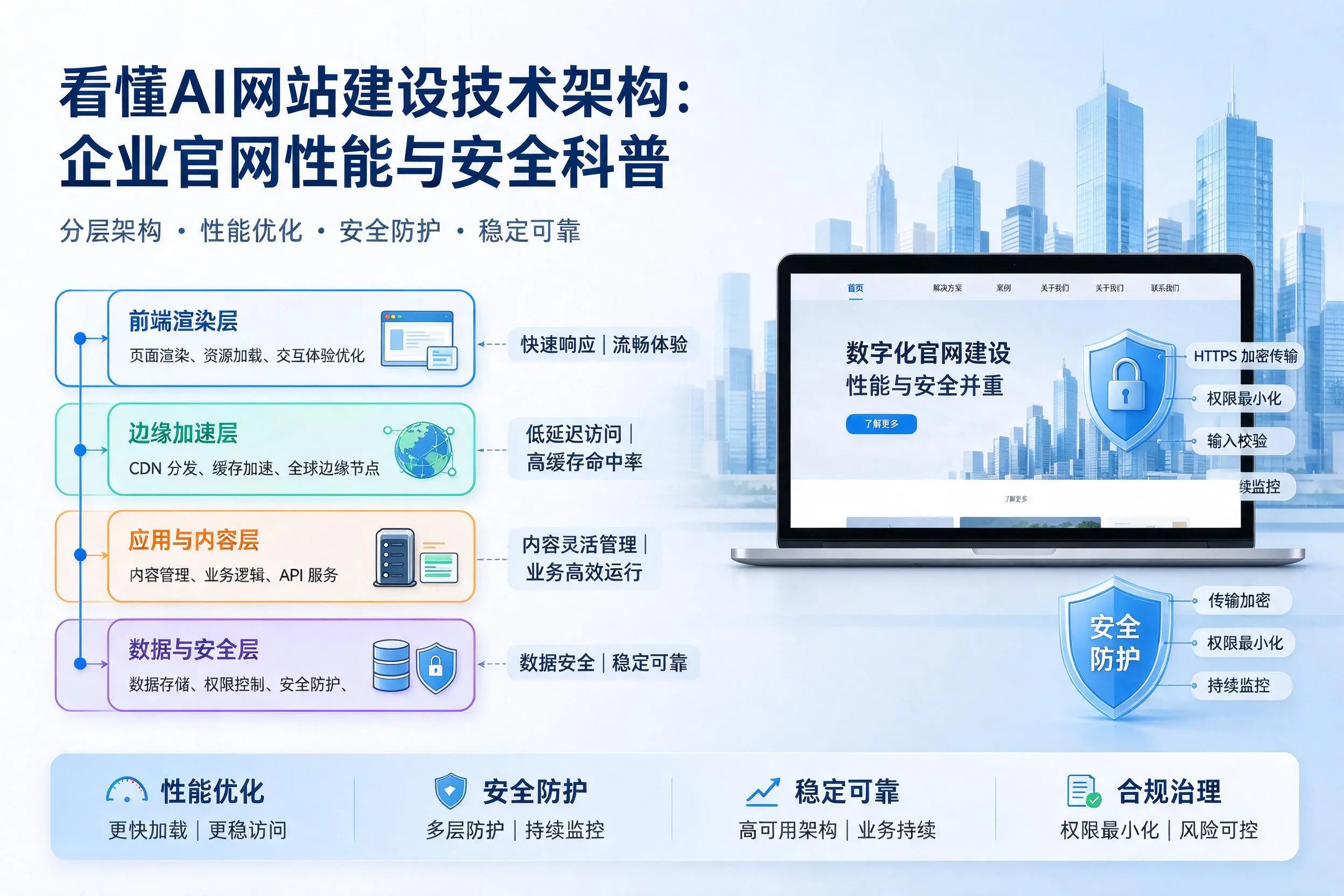 看懂AI网站建设技术架构：南充企业官网性能与安全科普